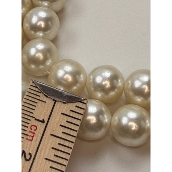 Signed JAPAN Double Strand Faux Pearl Necklace With Rhinestone Clasp - 20" Elega - Picture 11 of 12